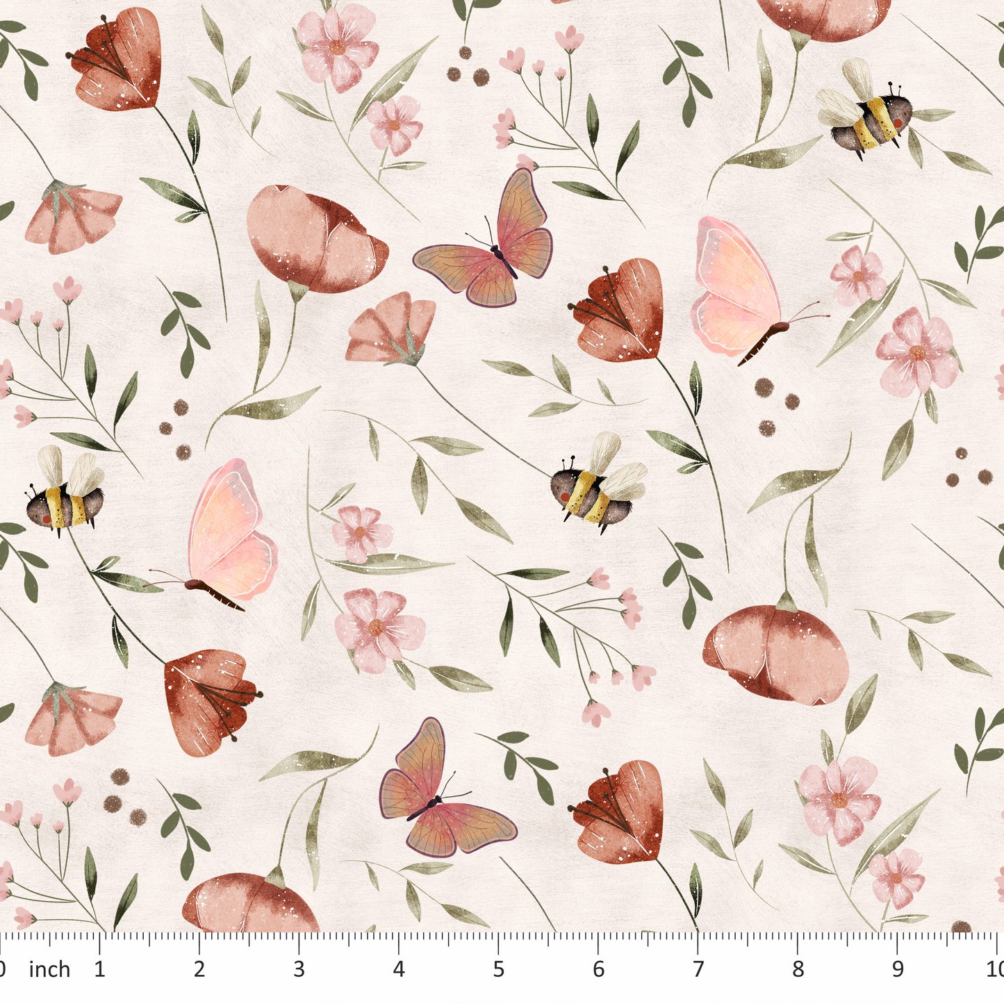 Betty - on Off White - Floral - Bees - Spring - Summer - Butterflies