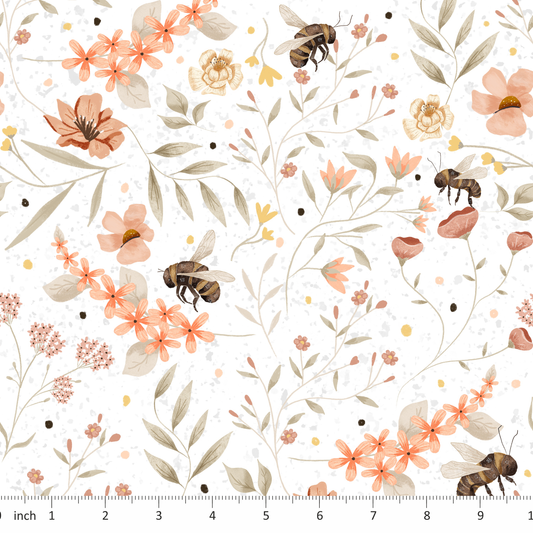Claire Eddie Art - Hollie - On White - Bees - Floral - Summer