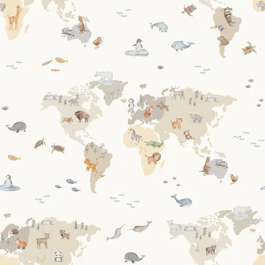 Family Fabrics -  Thu Ha Kung - Animals Map Off White
