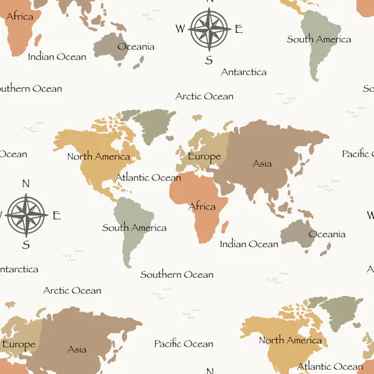 Family Fabrics -  Thu Ha Kung - World Map Warm Off White