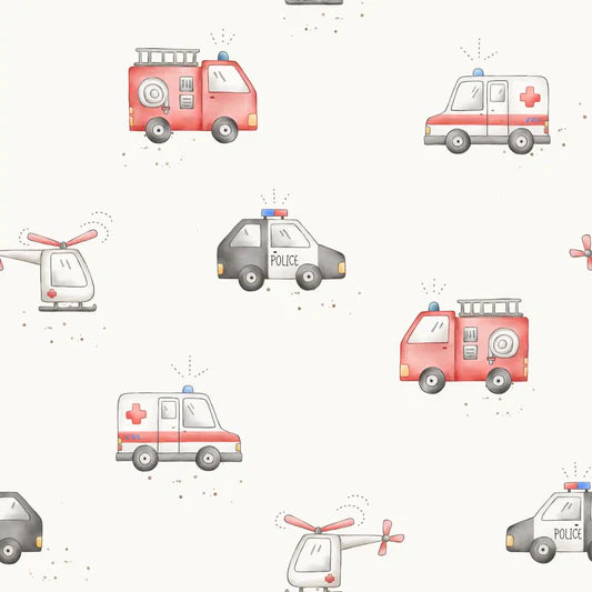 Family Fabrics -  Thu Ha Kung - Rescue Team Offwhite