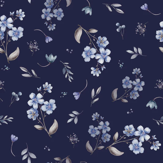 Family Fabrics - Thu Ha Kung - Floral Sarah-Blue-Midnight
