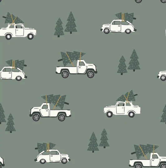 Family Fabrics - Hufton Studio - Pick A Tree Green Cream