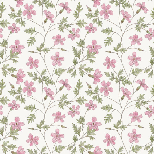 Family Fabrics -  Marcha Joan - Pink Leafy Flowers Roberta
