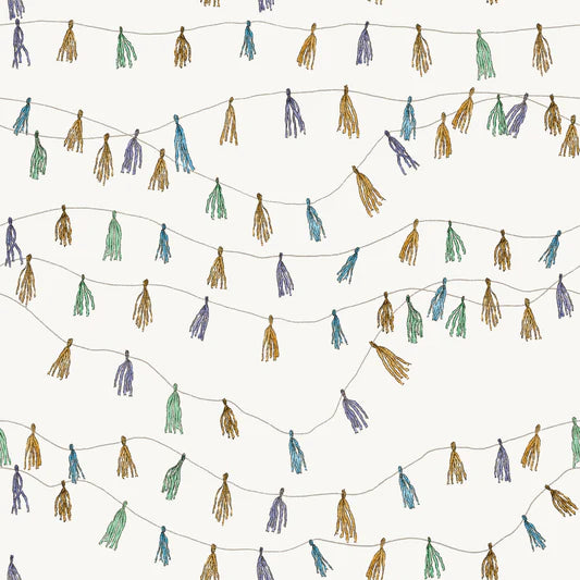Family Fabrics -  Marcha Joan - Party Garland Blue Off White
