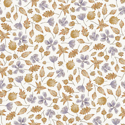 Family Fabrics -  Marcha Joan - Autumn Leaves Purple Flowers Off White