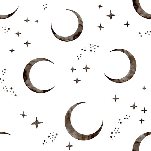 Family Fabrics -  Zanet From Wonderland - Black Moon and Stars White