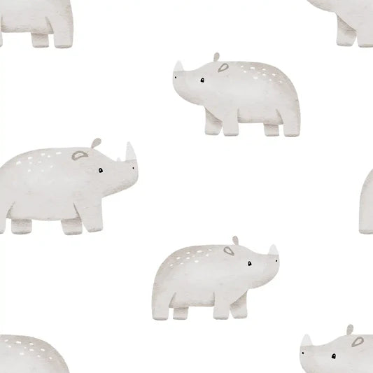Family Fabrics -  Zanet From Wonderland - Safari Rhino White