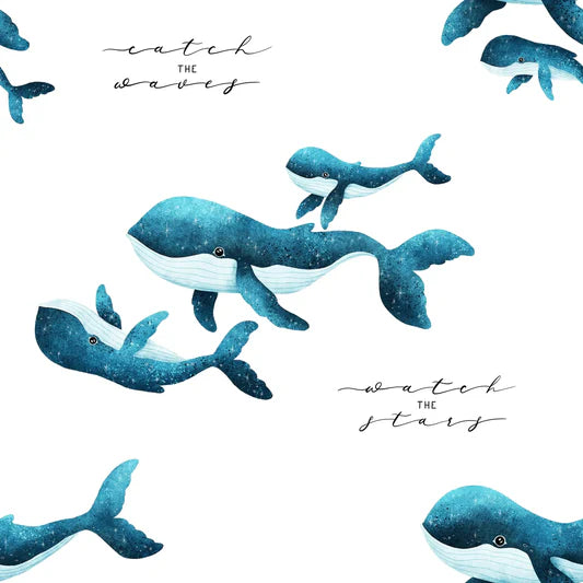 Family Fabrics -  Zanet From Wonderland - Whales Blue