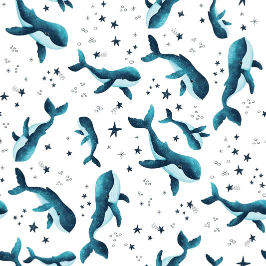 Family Fabrics -  Zanet From Wonderland -  Whales Stars Blue