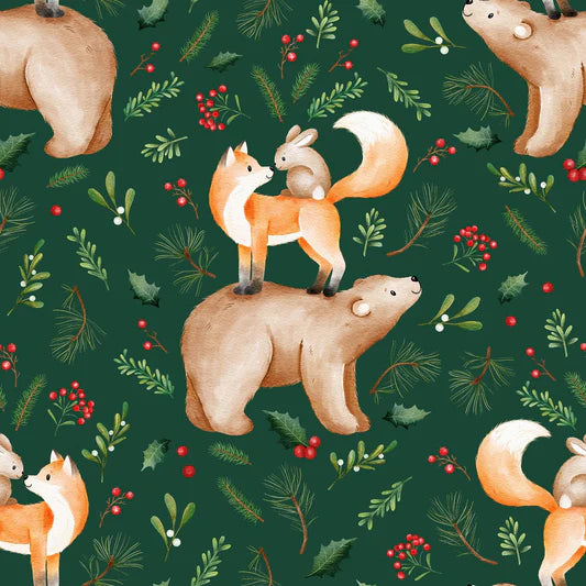 Family Fabrics -  Zanet From Wonderland - Christmas Forest Green Small Scale