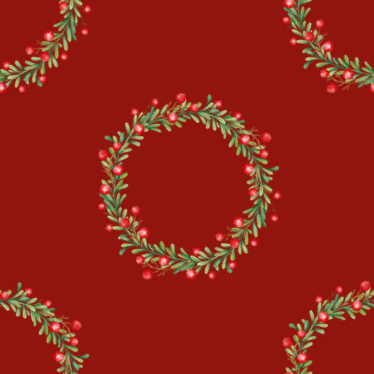 Family Fabrics -  Zanet From Wonderland - Christmas Wreath Burgundy
