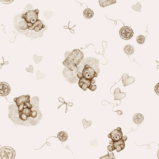 Family Fabrics -  Brush & Bear - Teddy Love Cream