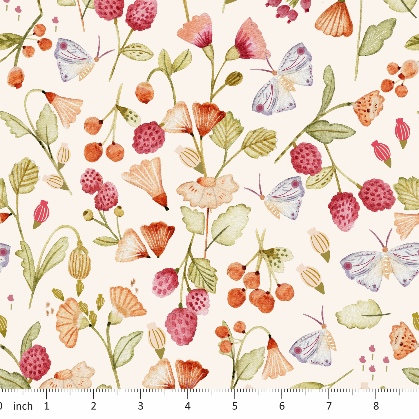 Lumelo and Ginger - Alba - on Ecru - Sweet Summer Berries - Floral