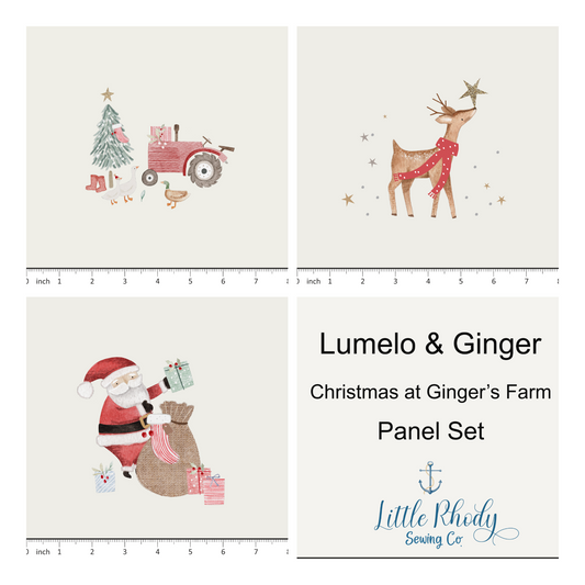 Lumelo and Ginger - Christmas as Ginger's Farm on Ecru - 3 Panel set - 58x36"