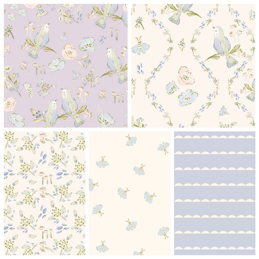 Lumelo and Ginger - Flance - on Ecru - Birds - Coordinating Designs Available