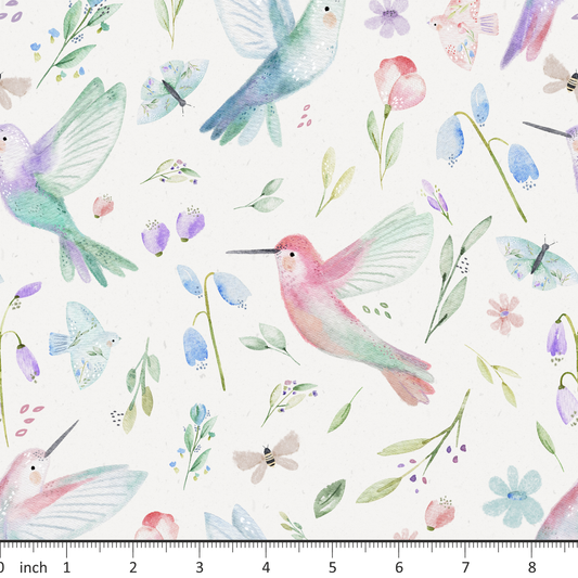 Lumelo and Ginger -  Emerald - Hummingbirds on Ecru