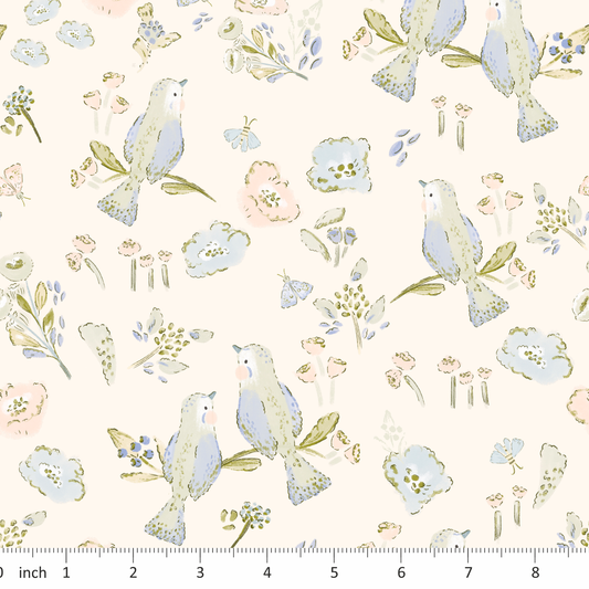 Lumelo and Ginger - Flance - on Ecru - Birds - Coordinating Designs Available