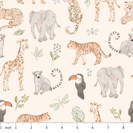 Lumelo and Ginger - Frontier - on Ecru - Jungle Animals