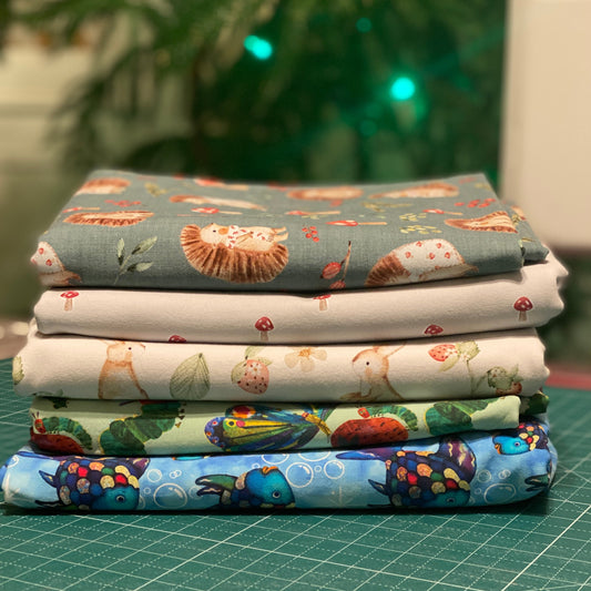 5 yds - Cotton Lycra Jersey - Hungry Caterpillar and Rainbow Fish Bundle