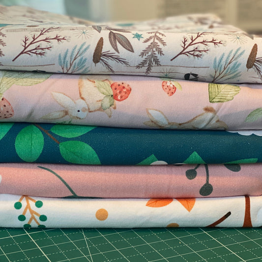 5 yds - Cotton Lycra Jersey - Sweet Woodland Animals Bundle