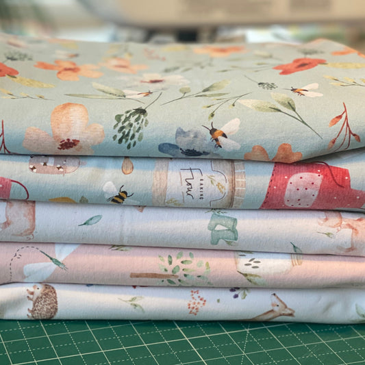 5 yds - Cotton Lycra Jersey - Lumelo & Ginger Bundle - Reactive Printed