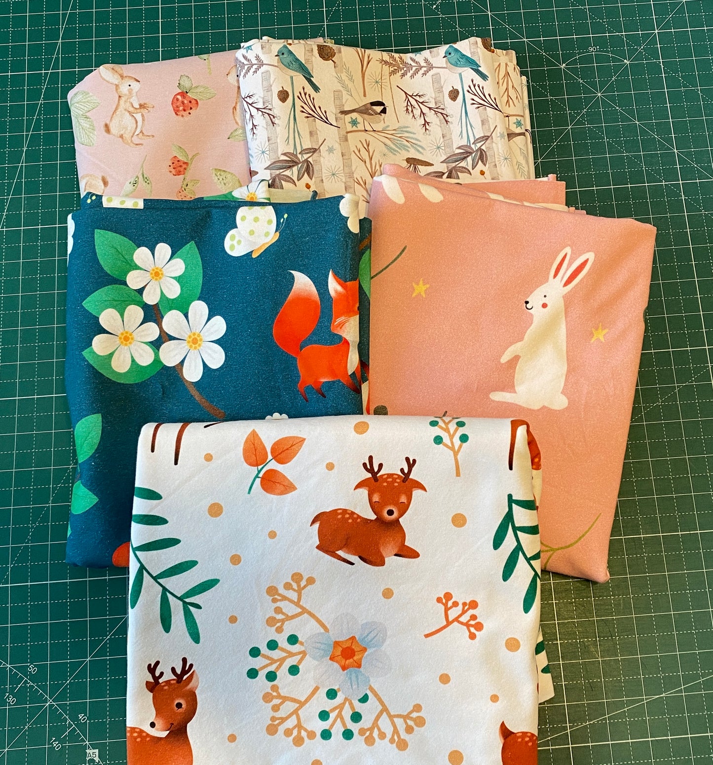 5 yds - Cotton Lycra Jersey - Sweet Woodland Animals Bundle