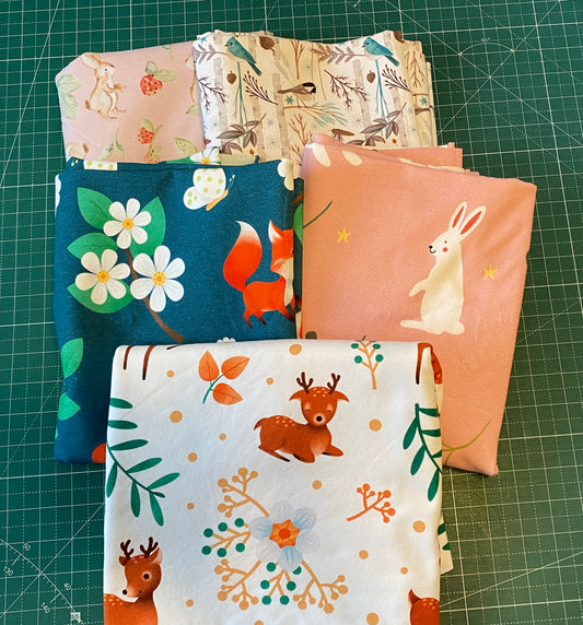 5 yds - Cotton Lycra Jersey - Sweet Woodland Animals Bundle