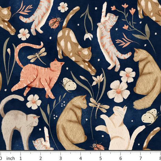 Claire Eddie Art - Rosie on Midnight Blue - Little Rhody Fabric Exclusive Colorway - Cats - Kittens