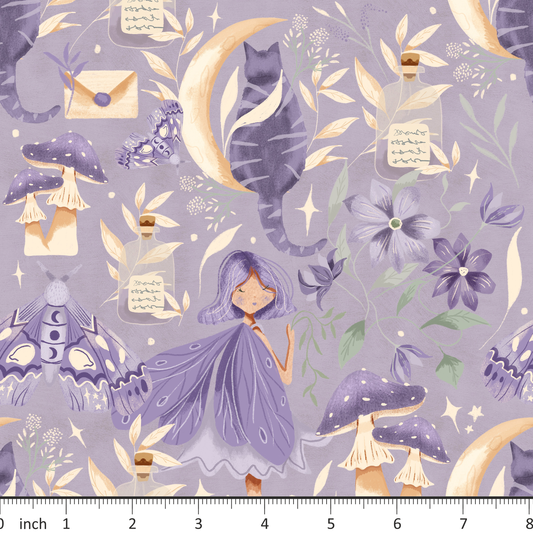 Claire Eddie Art - Roxy on Lilac - Fairy - Fairies - Woodland - Magical - Moths - Mushrooms