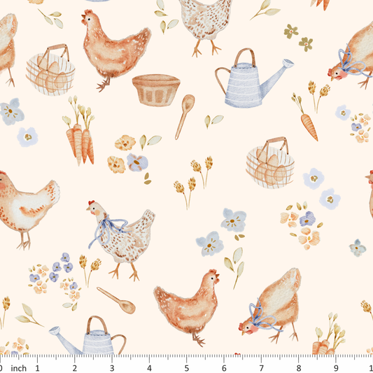 Lumelo and Ginger - Shack on Ecru - Chickens - Farm - Coordinating Fabrics Available