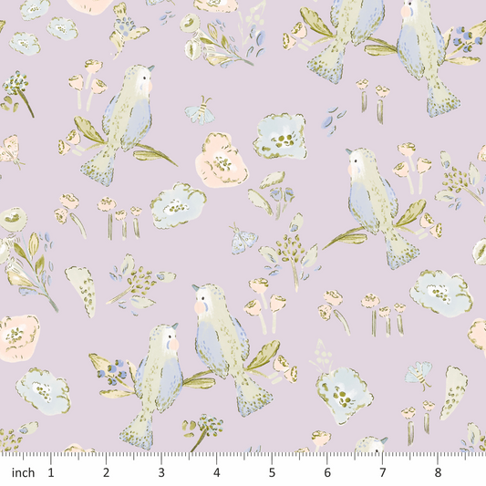 Lumelo and Ginger - Flance - on Lavender - Birds - Coordinating Designs Available