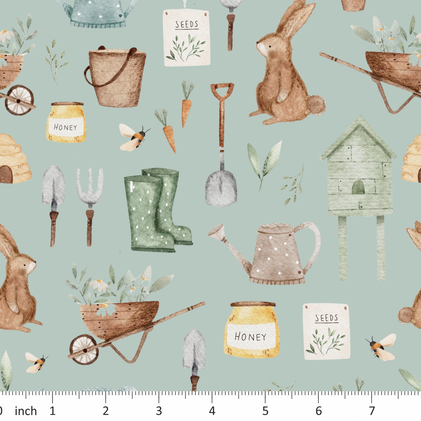 Lumelo and Ginger - Lotties Patch - on Loom - Dark Mint - Rabbit - Bunny - Spring Farm