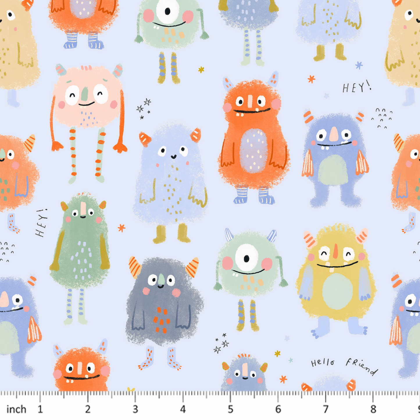 Lumelo and Ginger - Bups - Little Monsters - on Light Blue