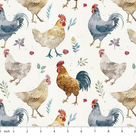 Moore and Mountain - Chickens - on Ecru