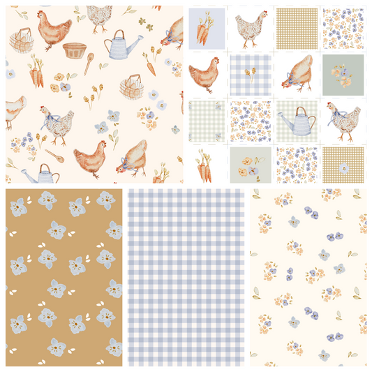 Lumelo and Ginger - Shack on Ecru - Chickens - Farm - Coordinating Fabrics Available