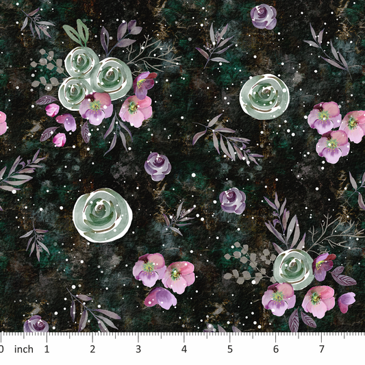 Tatra Cottage - Christmas Rose Floral - on Black