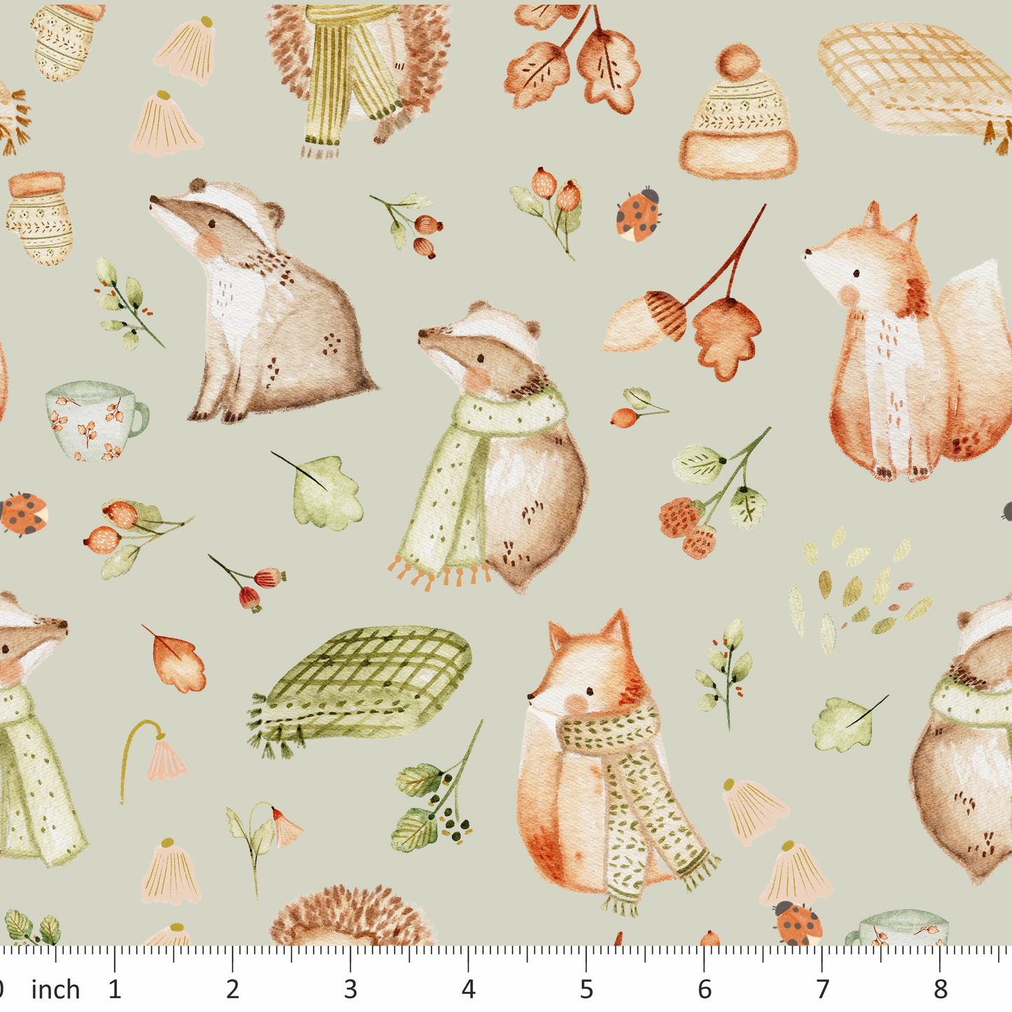 Lumelo and Ginger - Crispin - on Light Olive - Foxes - Badgers - Fall - Autumn
