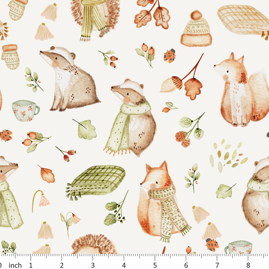 Lumelo and Ginger - Crispin - on Ecru - Fall - Autumn - Woodland Animals - Fox - Hedgehog