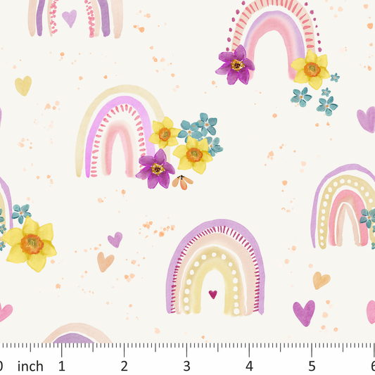 Tatra Cottage - Rainbows on Off-White SMALL Scale - Daffodils Coordinate