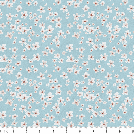 Tatra Cottage - Ditz Floral on Blue SMALL Scale - Vintage English Roses on Blue Coordinate