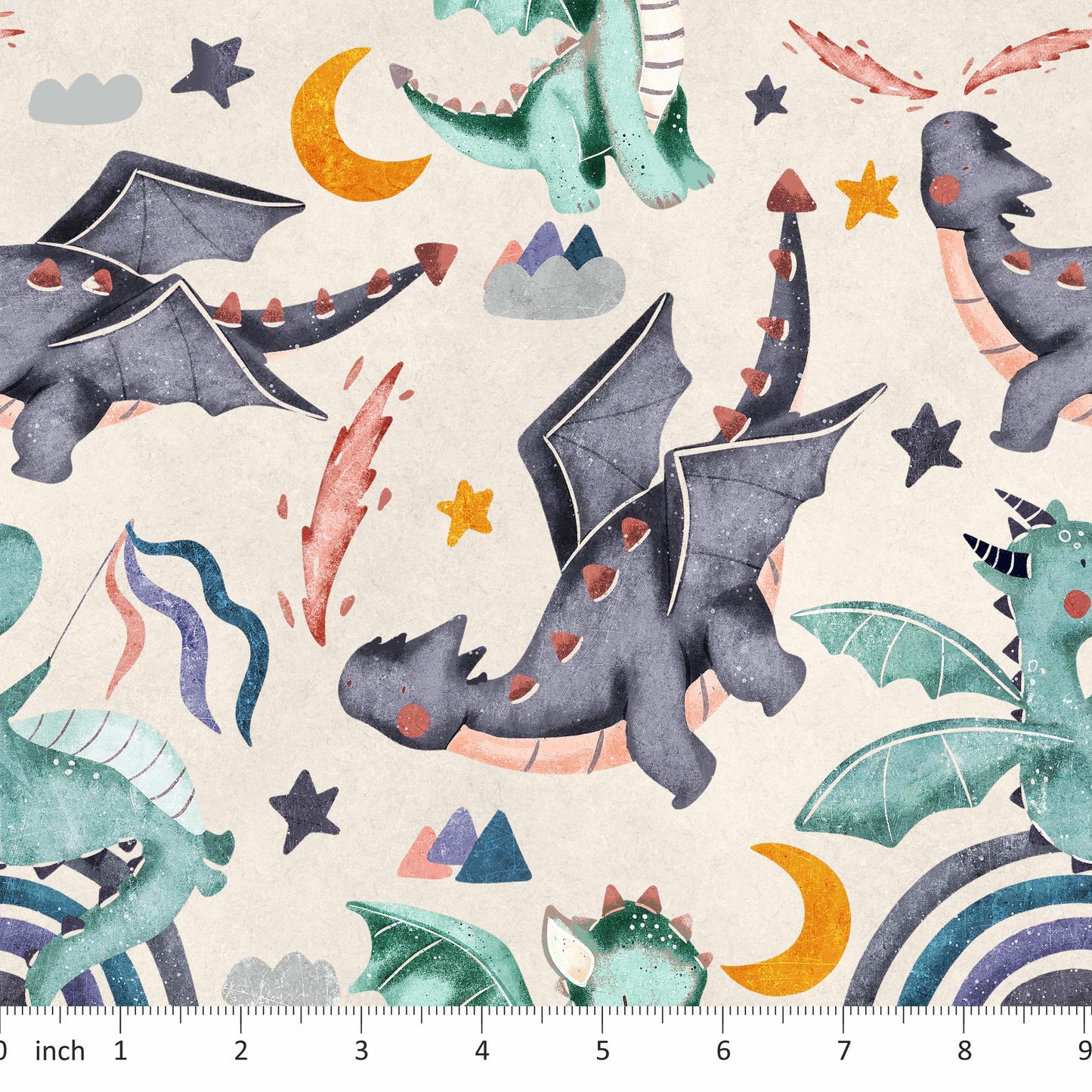 Dragons on Ecru Stonewash