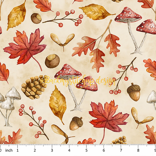 Back My Stitch Up - Autumn Woodland - Fall Leaves - Mushrooms