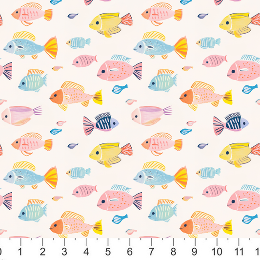 Moore and Mountain - Pastel Fish School - on Ecru