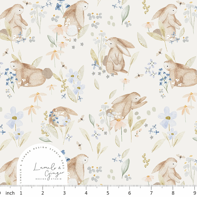 Lumelo and Ginger - Floof - on Ecru - Spring - Rabbit - Bunny