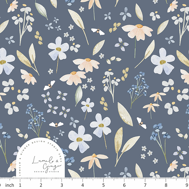 Lumelo and Ginger - Floof Floral - on Blue