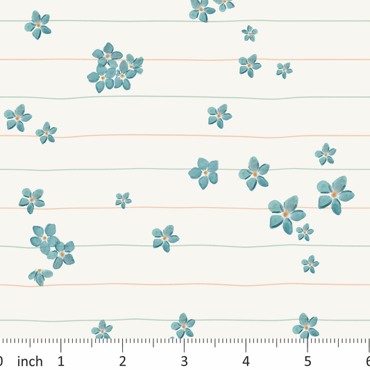 Tatra Cottage - Little Blue Flowers Stripe on Off-White - Daffodils Coordinate
