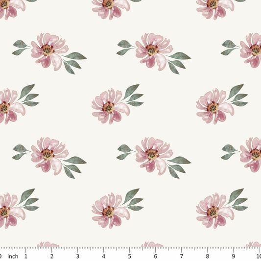 Tatra Cottage - Floral on Off White - Vintage English Roses on Blue Coordinate