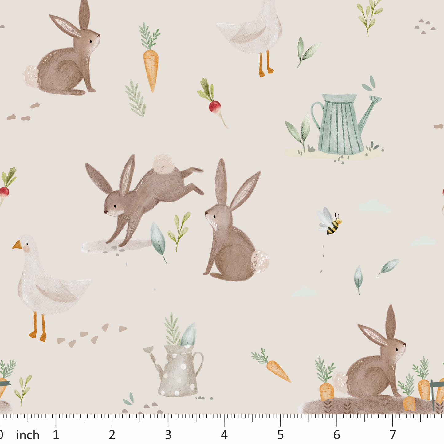 Lumelo and Ginger - Bunny Garden - on Ecru