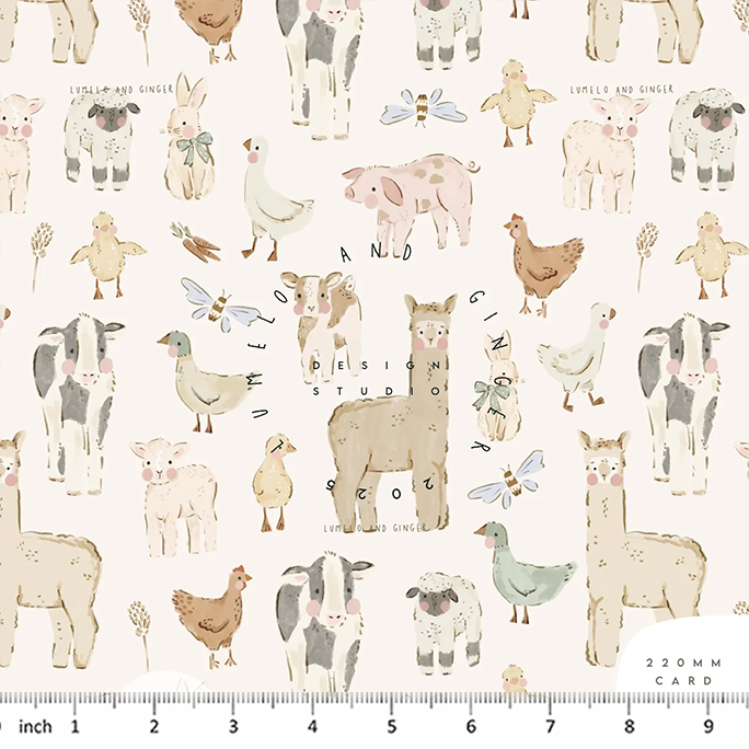 Lumelo and Ginger - Hayyes Farm - on Ecru - Alpaca - Farm Animals